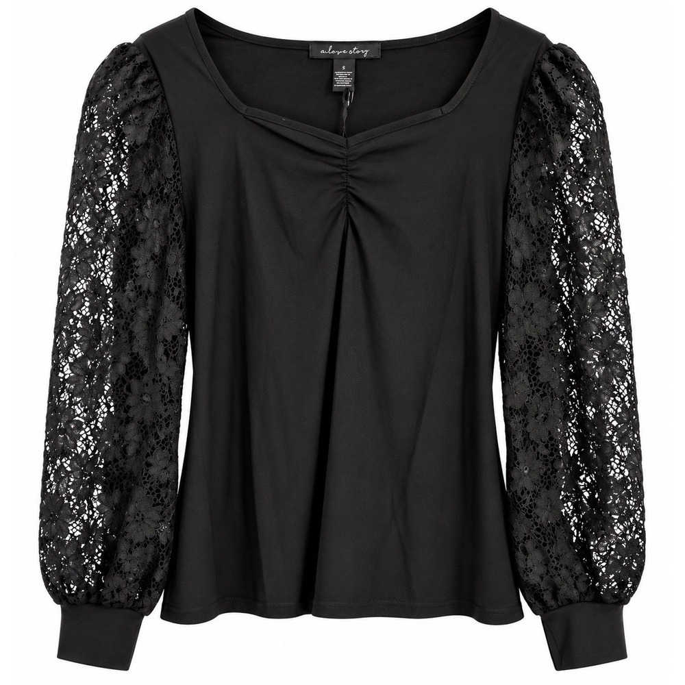 Black Lace Puff Sleeve Top Romantic Goth Coquette Date Night NWT Small